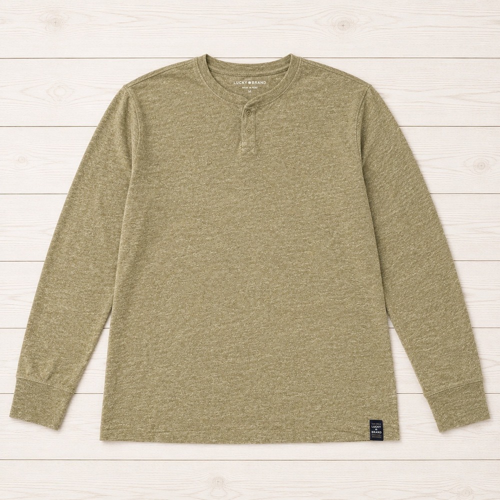 Lucky Brand Mens‎ Henley Shirt Long Sleeve Olive Green Heather Casual XL 2021